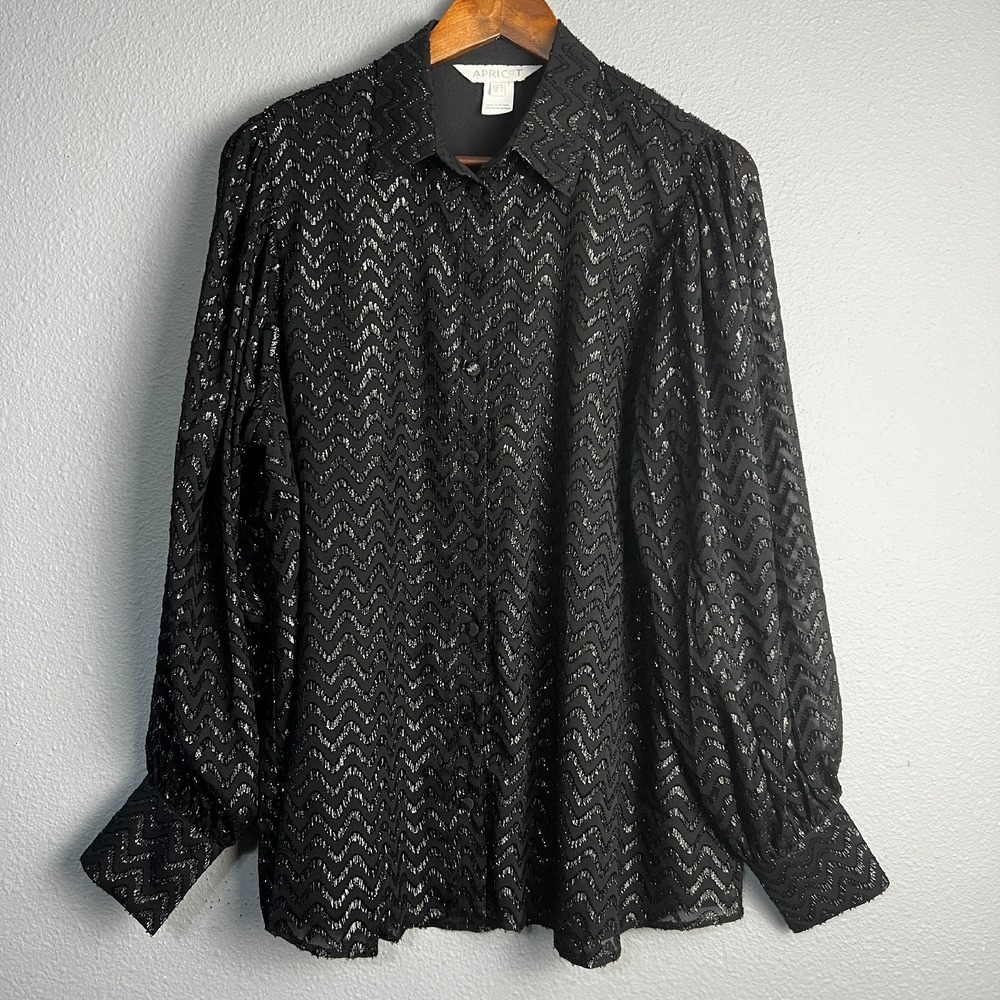 Apricot Jacquard Sequin Shimmer Blouse Chevron Long SL Party Top Black Size 6